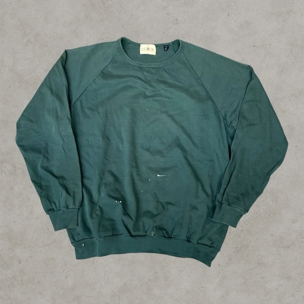 J. Crew Oarsman Shirt Mens Large Forest Green Paint Splatter USA distressed